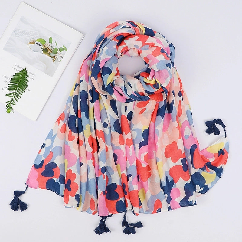 Women's Sweet Pastoral Flower Polyester Silk Scarf
