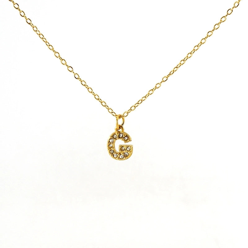 Minimalist Classic Style Letter Titanium Steel Zircon 18K Gold Plated Inlay Pendant Necklace