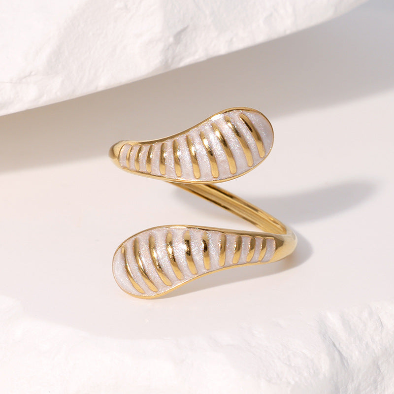 French Retro Teardrop-Shaped Open Ring Niche Vintage Stainless Steel Ring