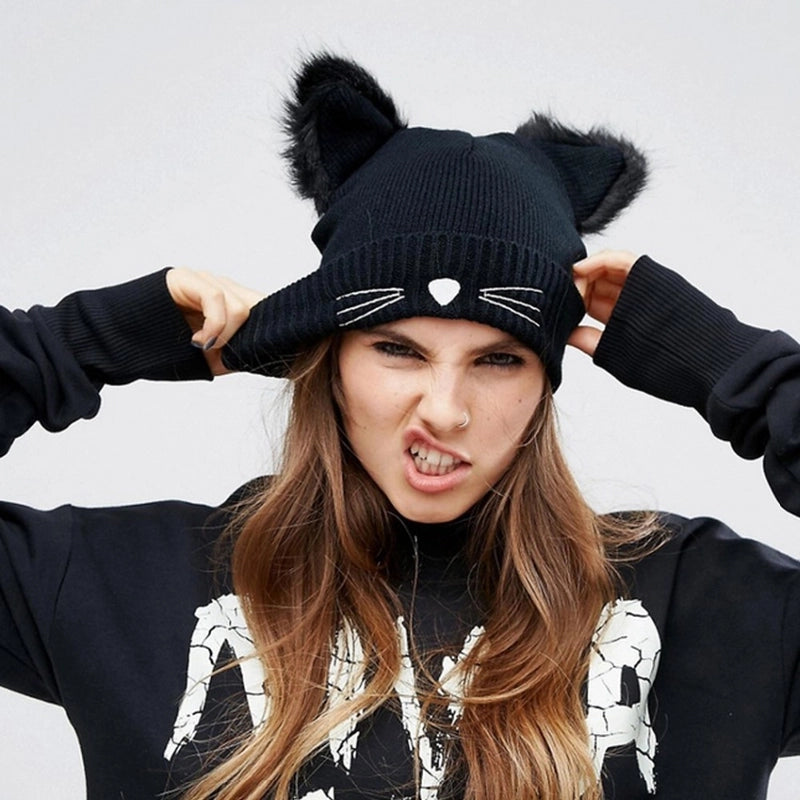 Hat Women's Winter Korean-style Sweet Cute Knitted Hat Winter Velvet Thickened Warm Ear Protection Wool Hat Trendy