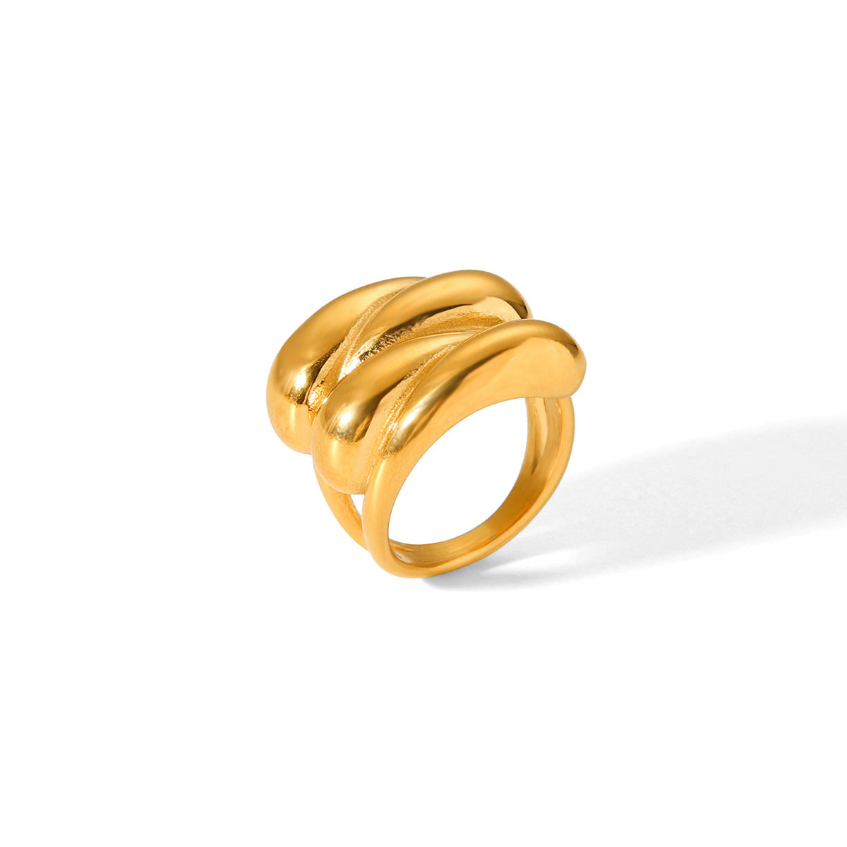 18K Gold Stainless Steel Water Drop Wave Ring Female Niche Design Ins Style Titanium Steel Ring