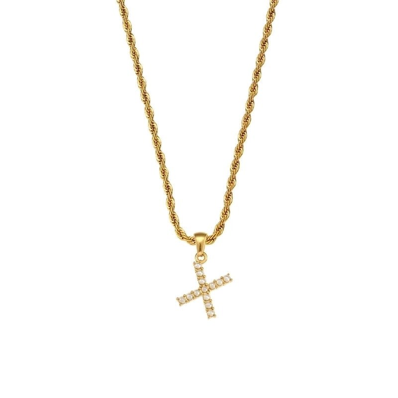 Fashion Letter 304 Stainless Steel Pearl 18K Gold Plated Plating Inlay Pendant Necklace