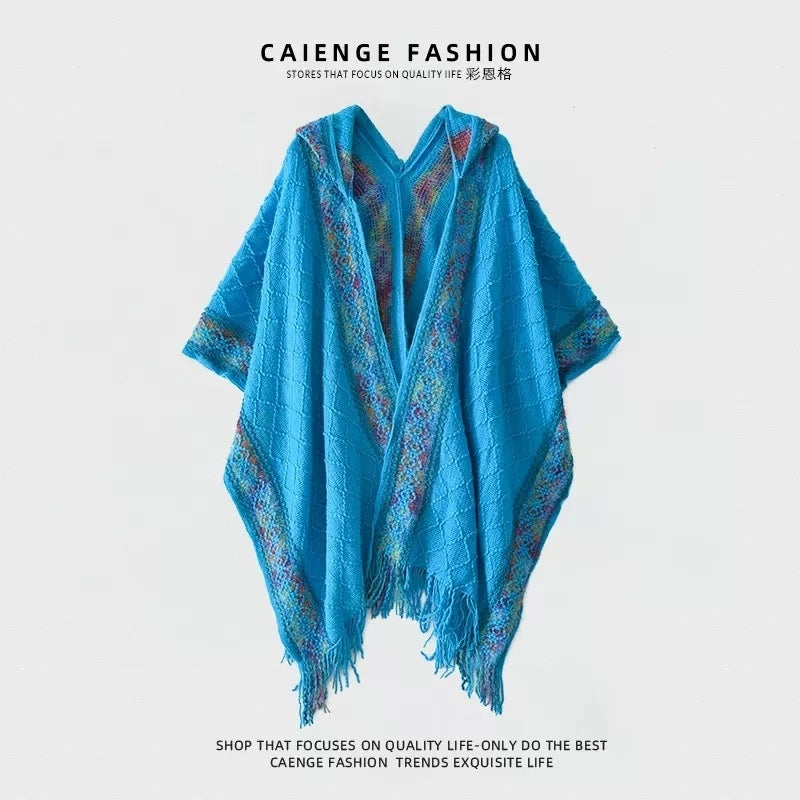 Women's Vintage Style Plaid Solid Color Imitation Cashmere Tassel Shawl