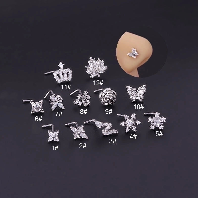 Nose Rings & Studs Fashion Crown Flower 316L Stainless Steel  Copper Plating