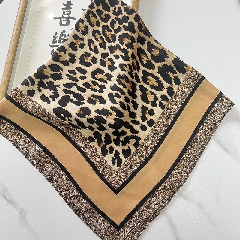 Women's Minimalist Leopard Satin Printing Silk Scarves