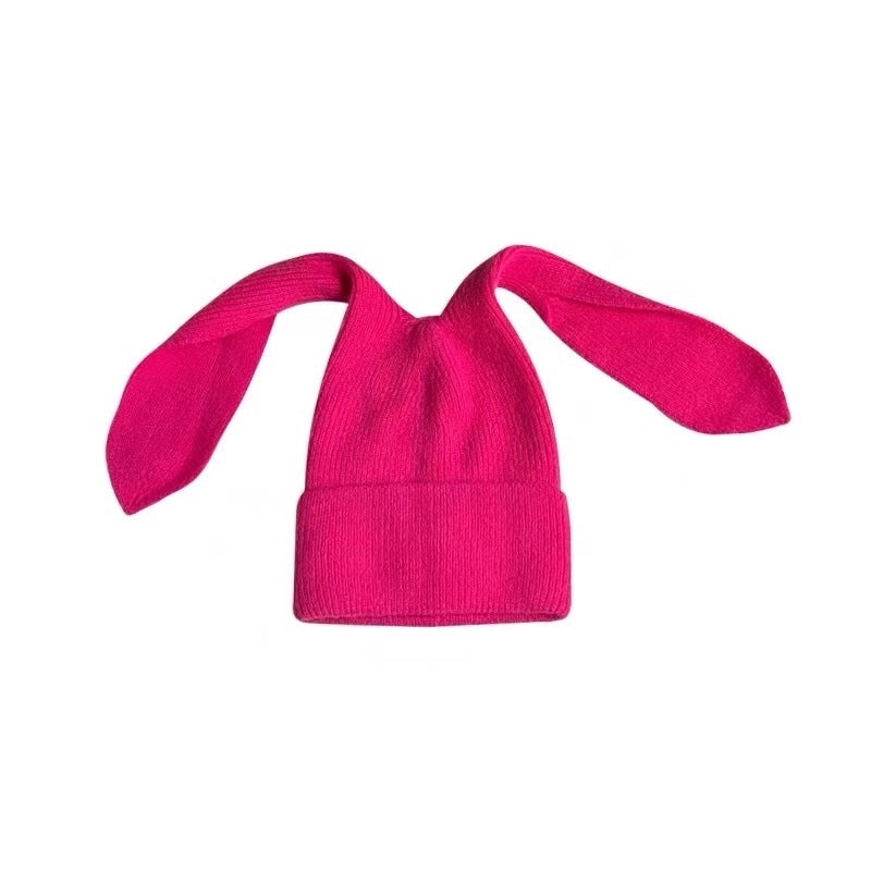 New Long Ears Rabbit Knitted Hat For Women Winter Warm Cute Skin-friendly Soft Faux Mink Wool Hat