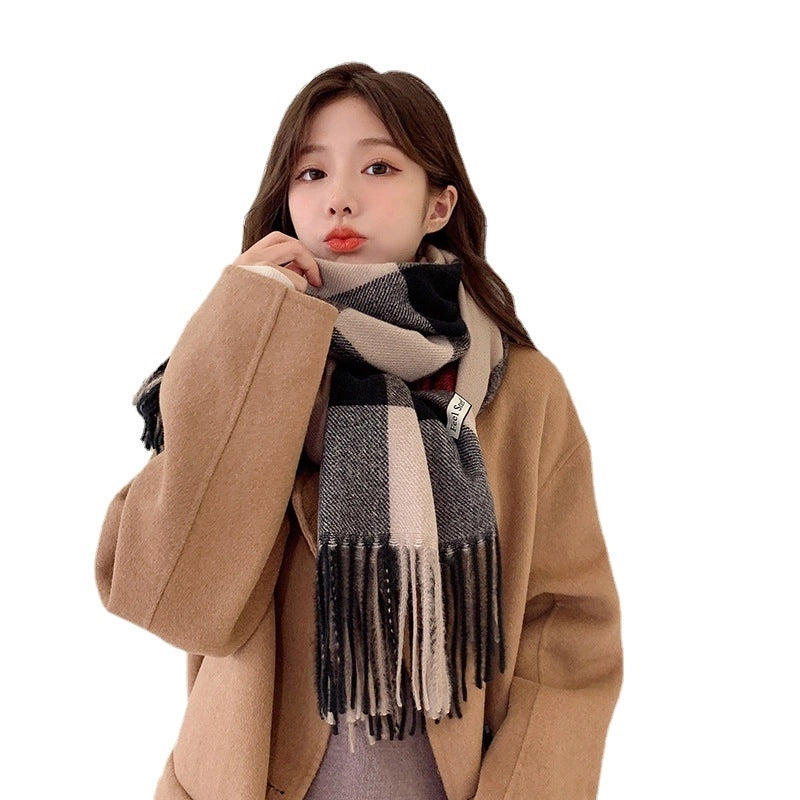 Scarf Women's Winter New Plaid Printed Tassel Imitation Cashmere Scarf Fashionable Mid-length Warm Shawl Scarf