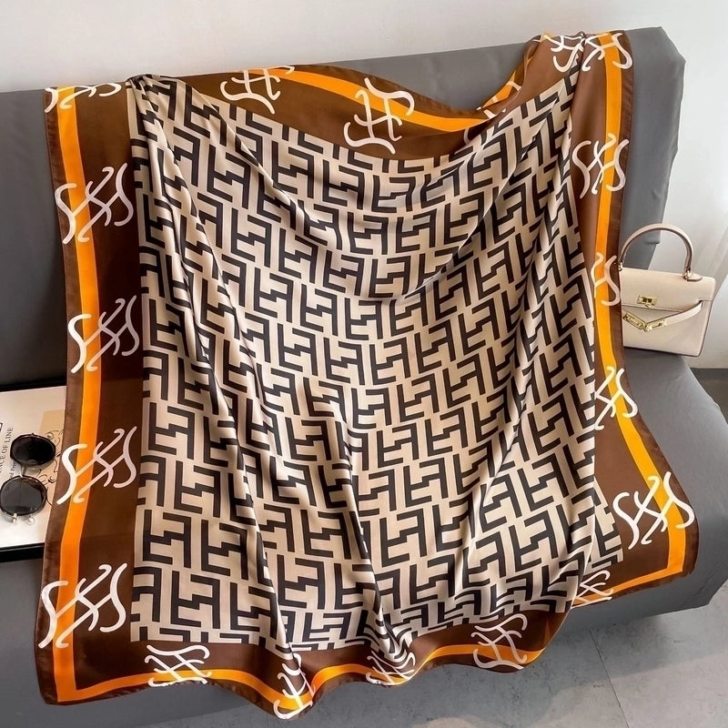 Women's Vintage Style Letter Color Block Polyester Silk Scarves