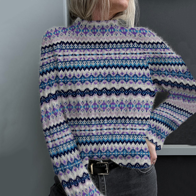 Women's Turtleneck Sweater With Vintage Icelandic Geometric Knit Pattern