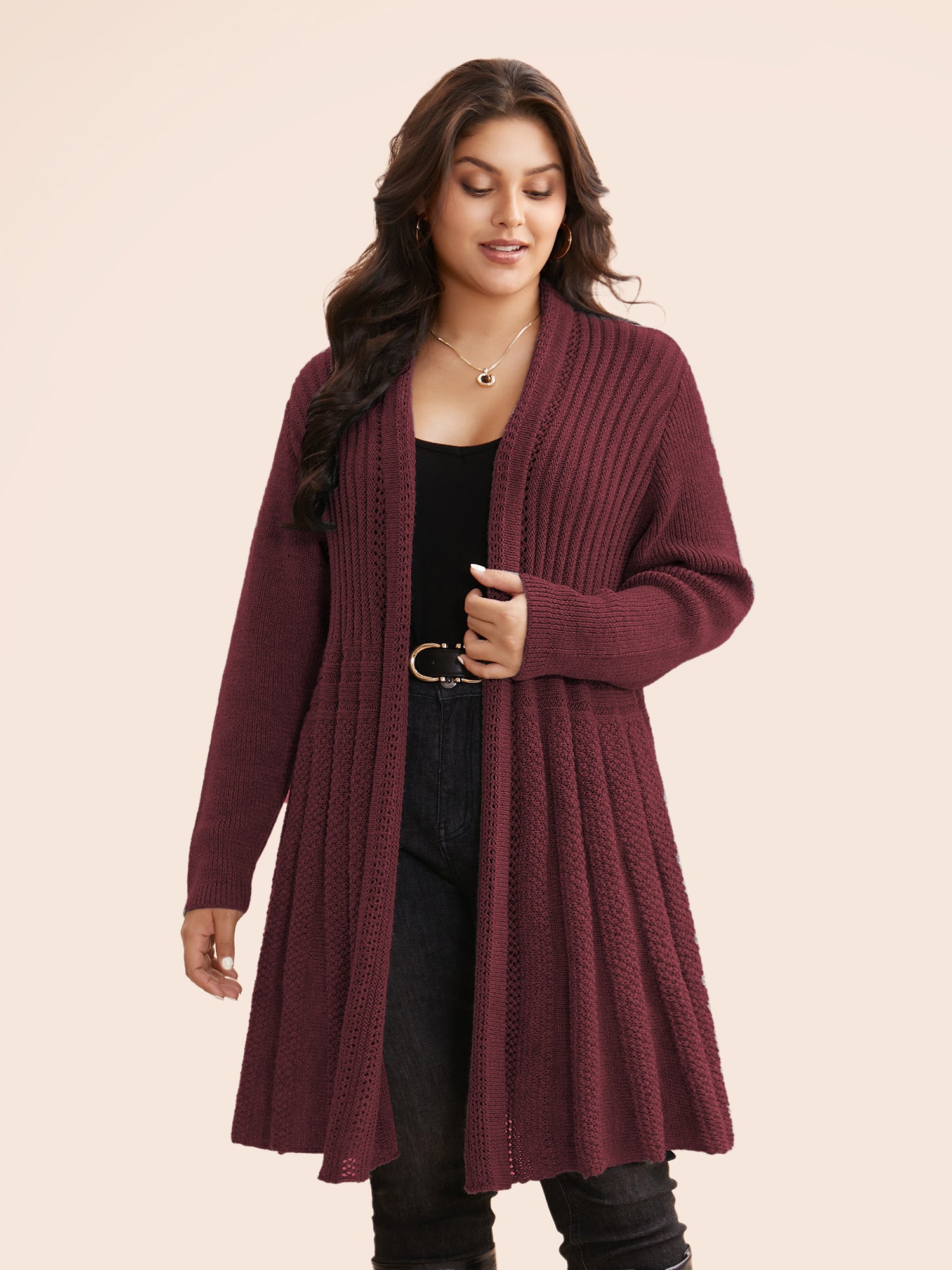 Plain Textured Kimono Collar Cardigan