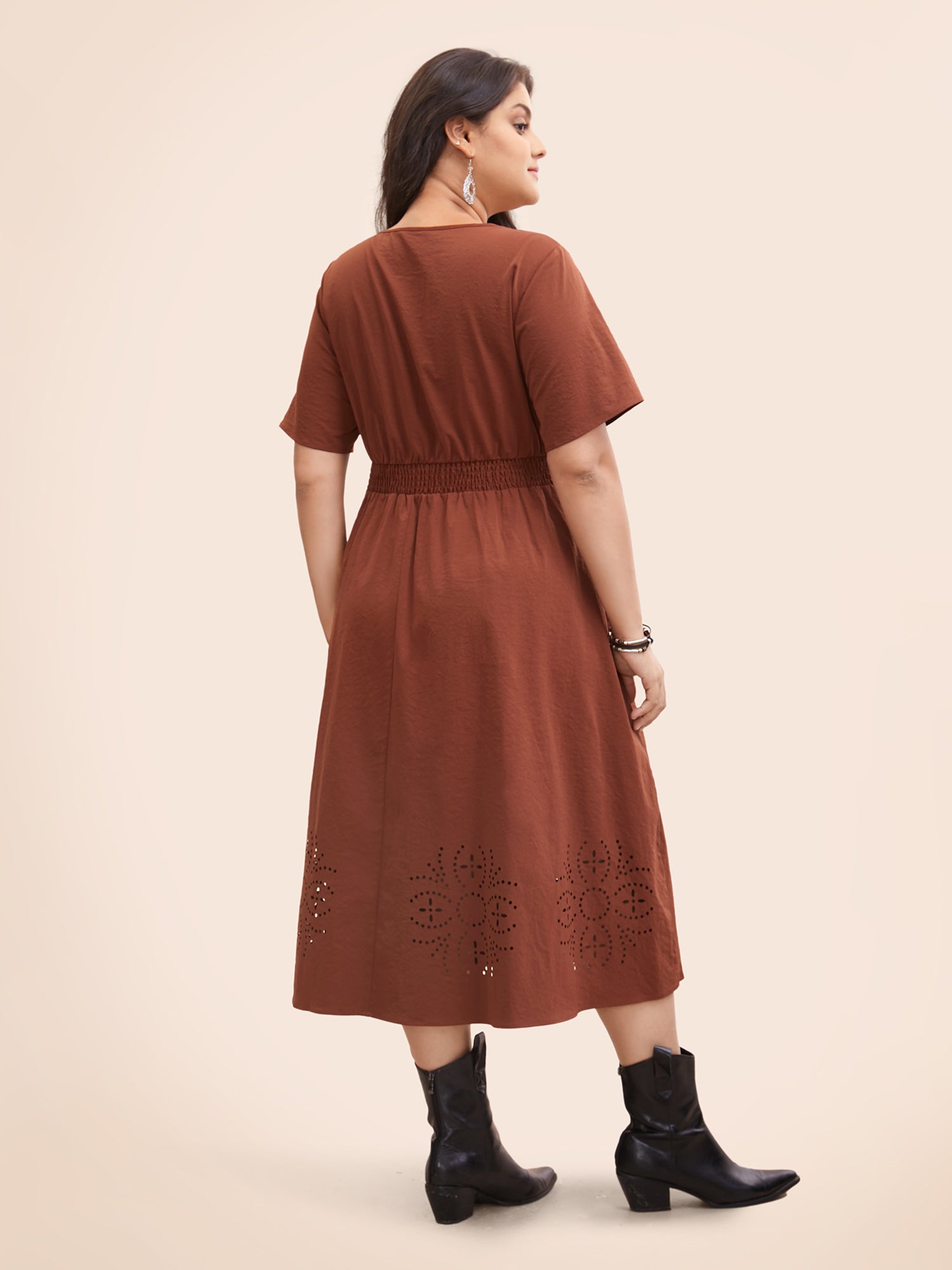 Floral Burnout Stretchy Waist Midi Dress