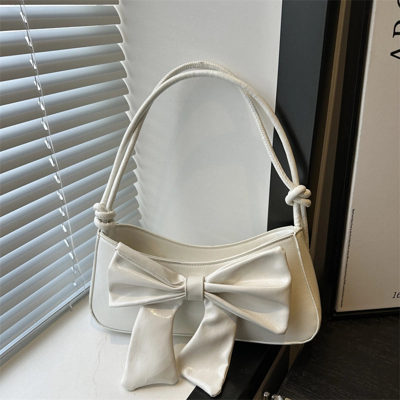 Women's Small Pu Leather Solid Color Bow Knot Streetwear Square Zipper Shoulder Bag