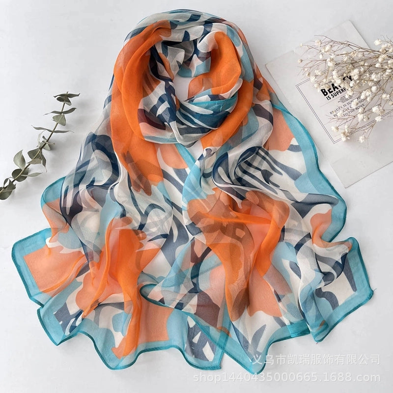 Women's Vacation Color Block Floral Polyester Silk Scarves