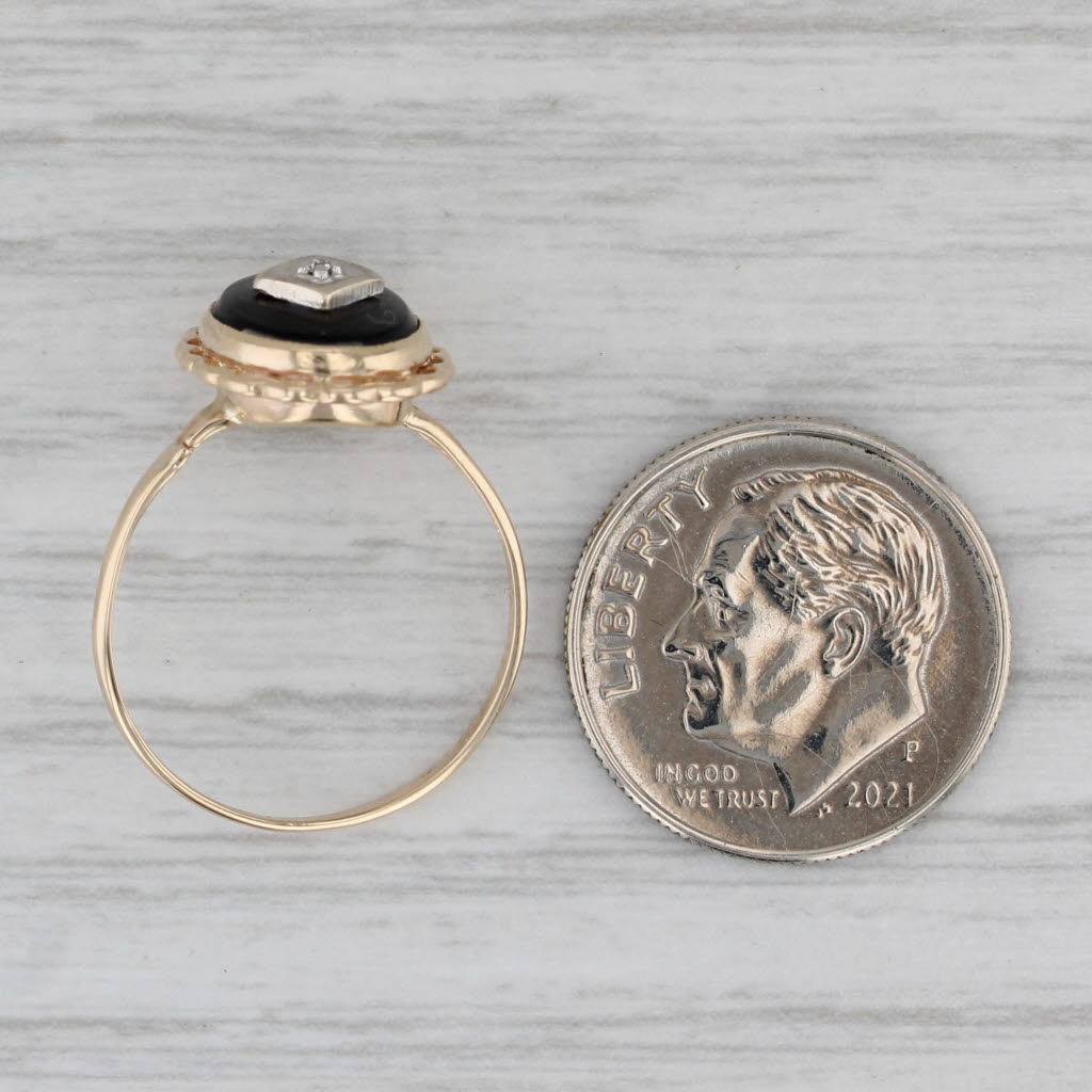 Onyx Diamond Signet Ring 10k Yellow Gold Size 6 Vintage