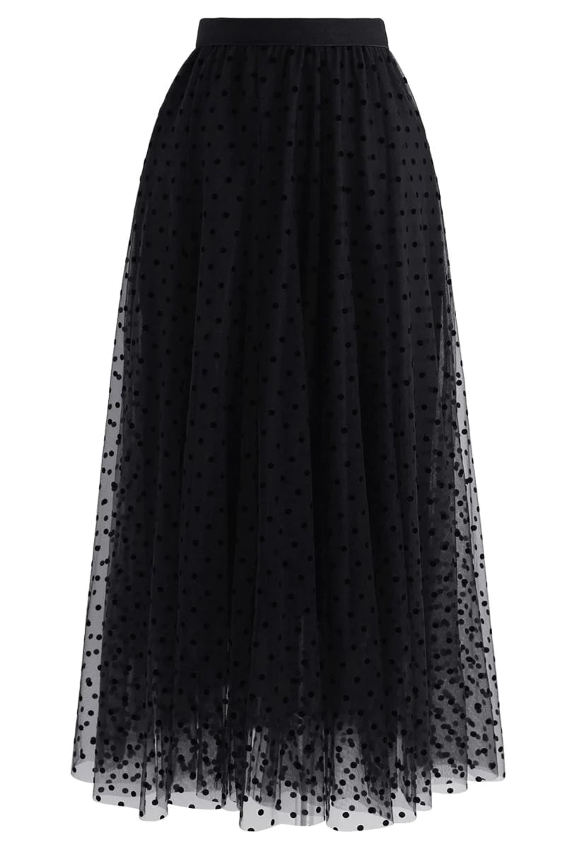POLKA DOTS DOUBLE-LAYERED MESH SKIRT