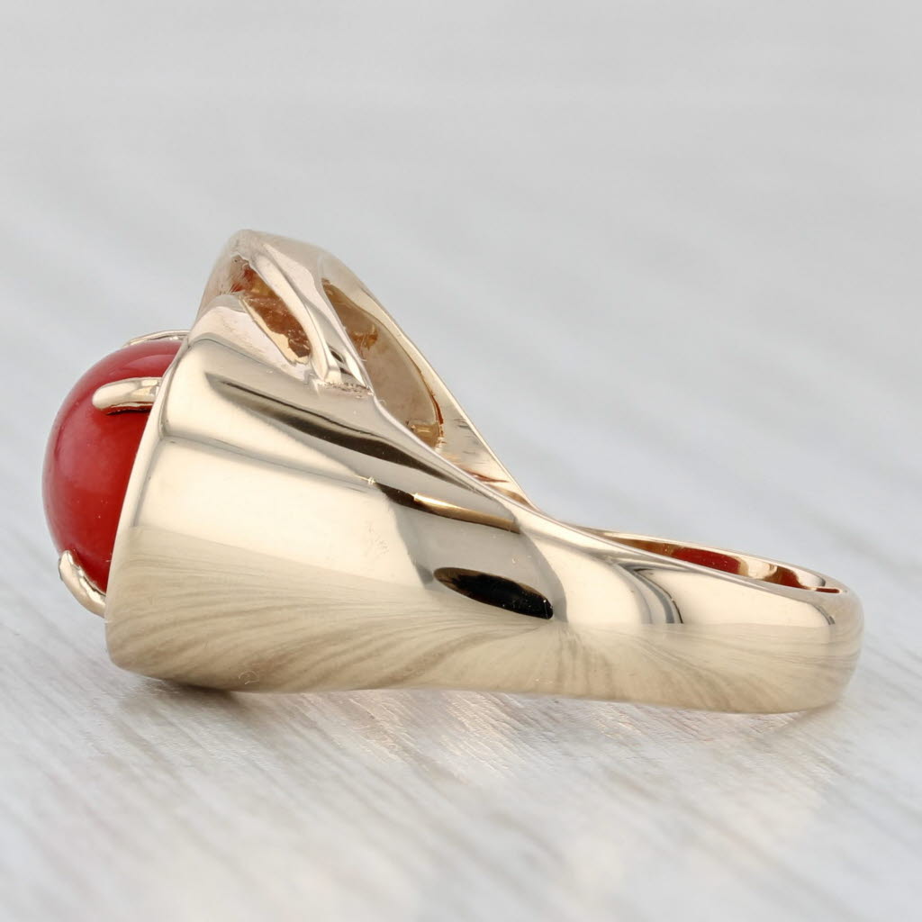 Vintage Coral Diamond Abstract Ring 14k Yellow Gold Size 5.75