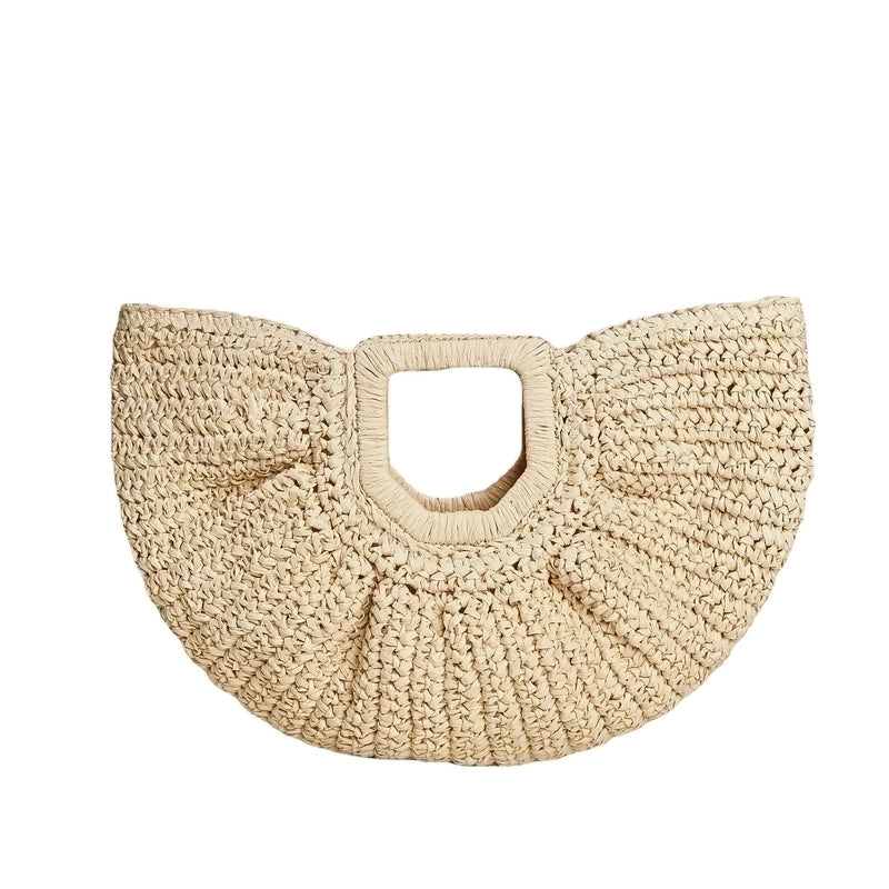 Women's Medium Straw Solid Color Fashion Semicircle Handbag