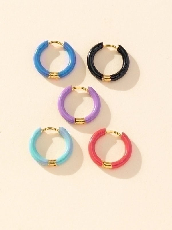 1 Piece Minimalist Solid Color Enamel Stainless Steel Earrings