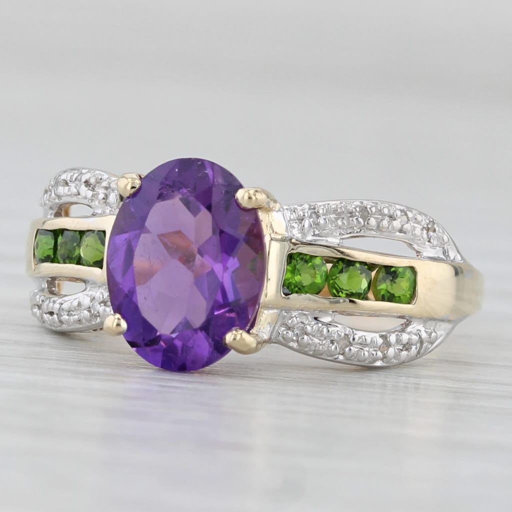 1.83ctw Amethyst Diamond Chrome Diopside Ring 10k Yellow Gold Size 6.75