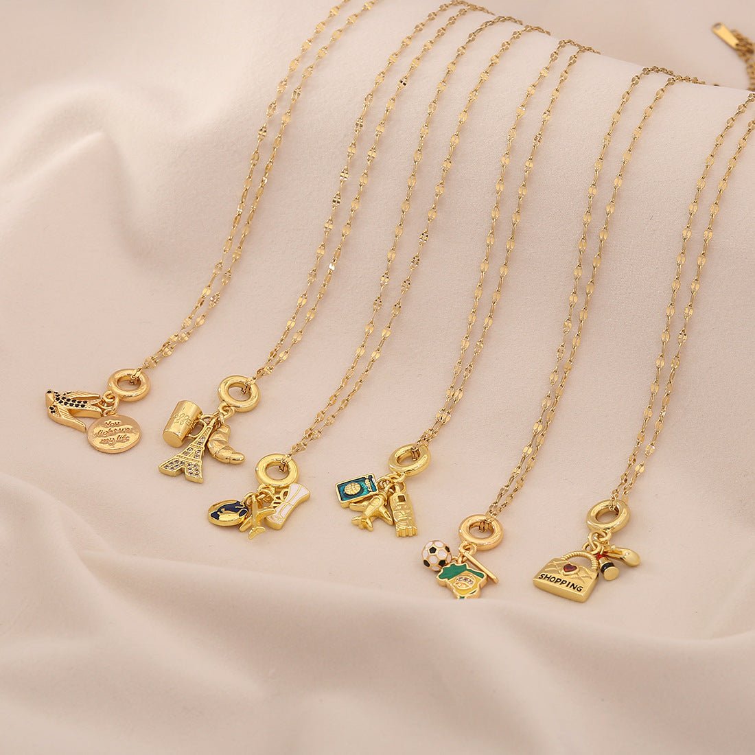 Dripping Oil Earth Airplane Suitcase Pendant Necklace Retro Color Preserving Accessories N1509