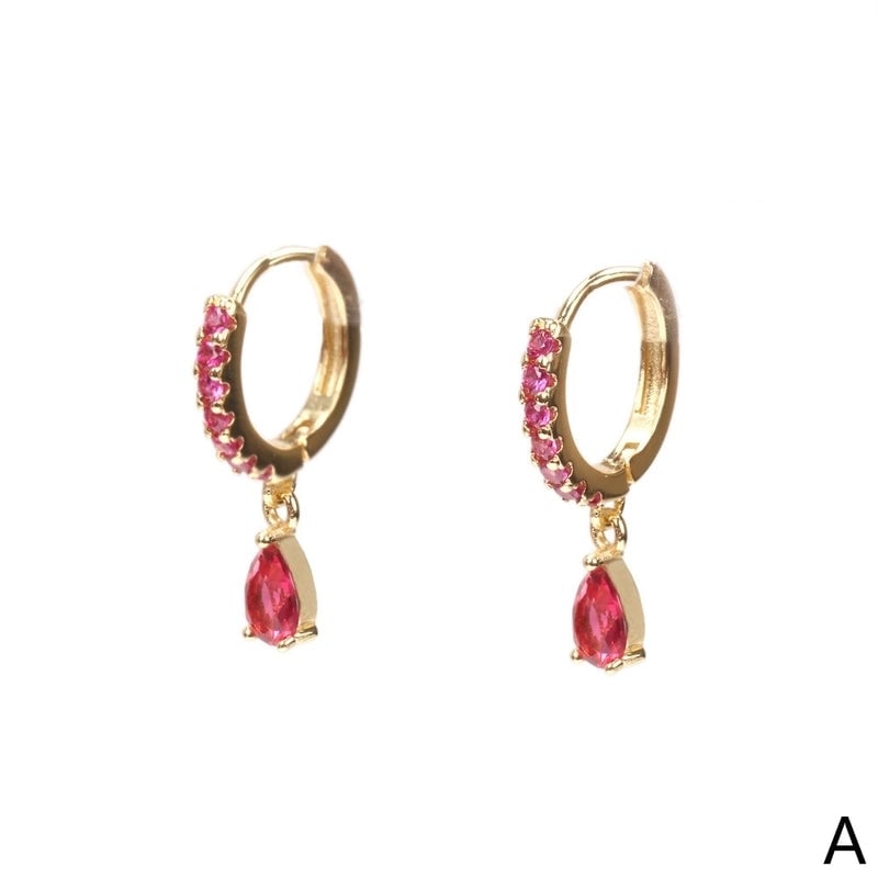 Fashion Water Droplets Inlaid Zircon Copper Artificial Gemstones Copper Earrings