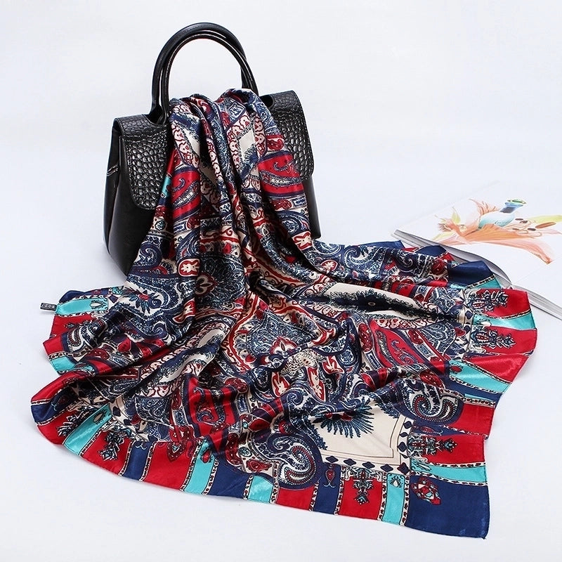 Women's Elegant Flower Satin Printing Silk Scarves
