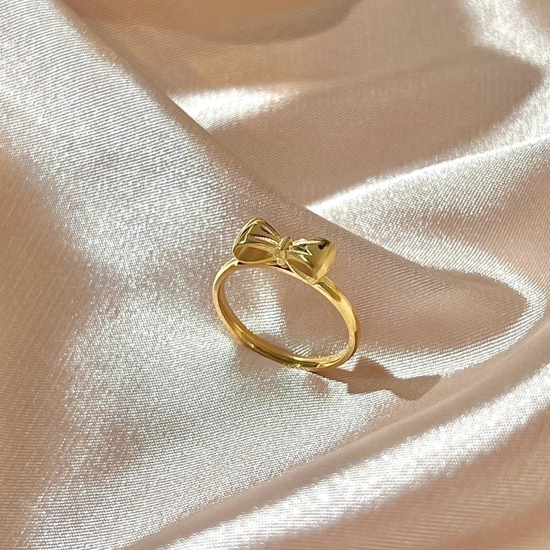 1 Piece Minimalist Heart Shape Bow Knot Titanium Steel Plating Rings