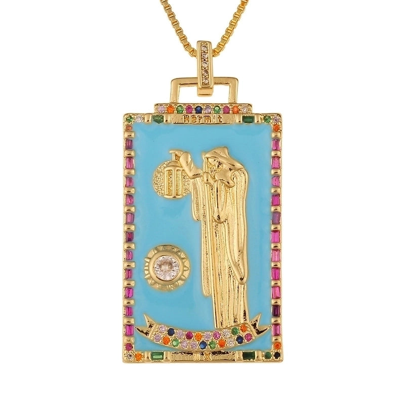 Fashion New Oil Drop Tarot Pendant Copper Zircon Necklace