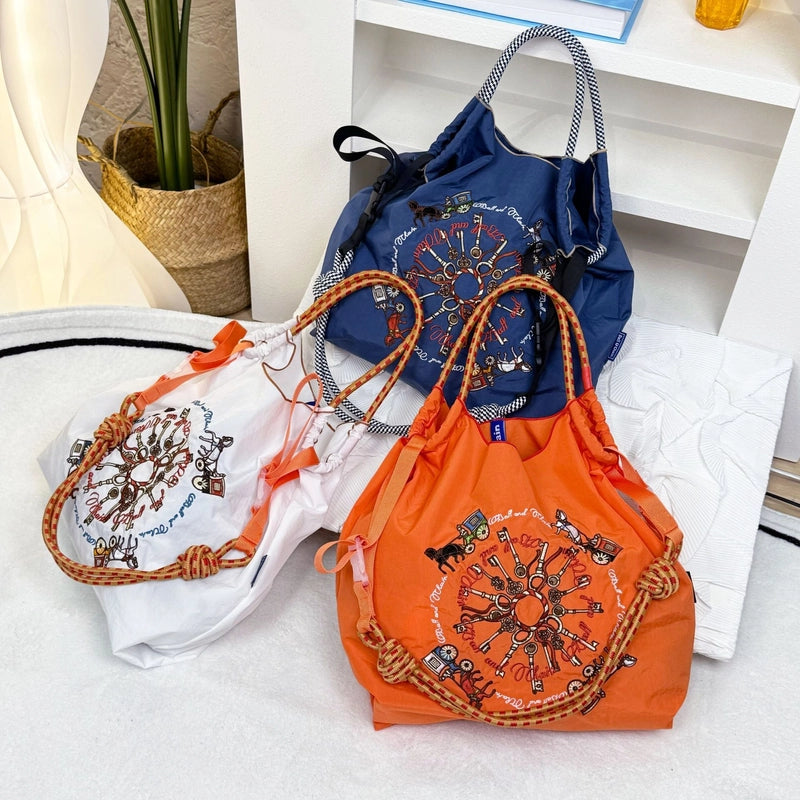 Women's Streetwear Printing Color Block Nylon Shopping Bags