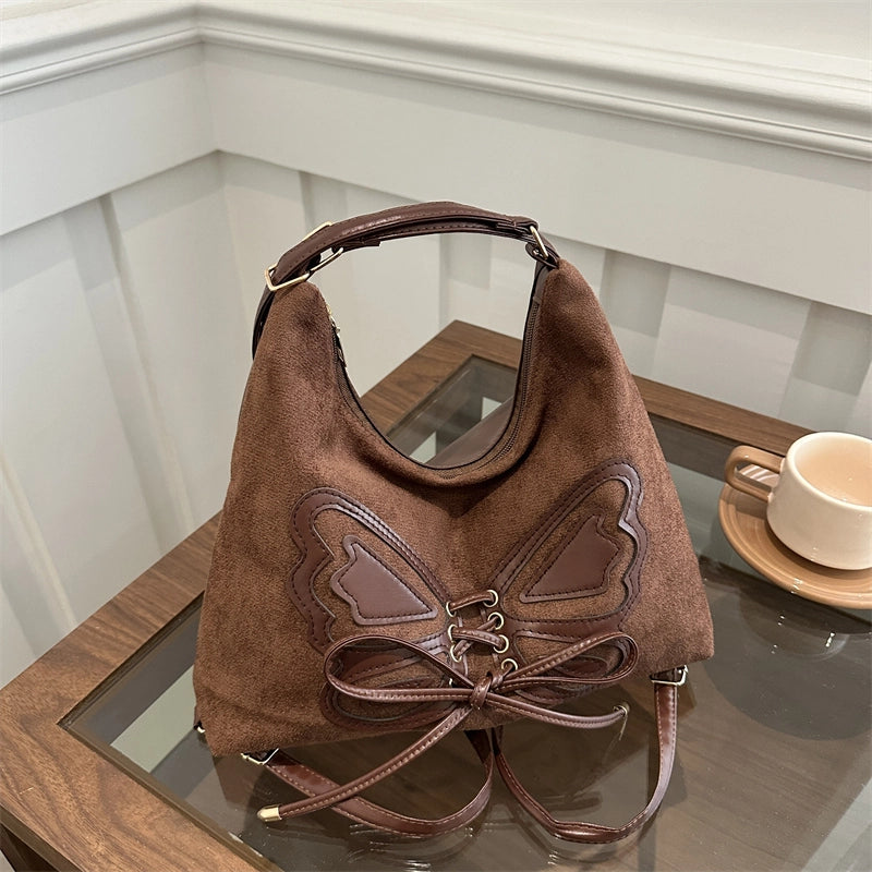 Women's Medium Suede Solid Color Butterfly Streetwear Square Zipper Shoulder Bag
