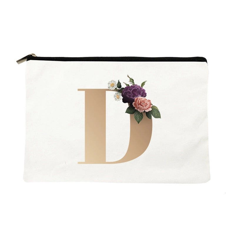 Letter Flower Makeup Bag Personalized Style English Letters Hand-held Cosmetic Bag Canvas Bag