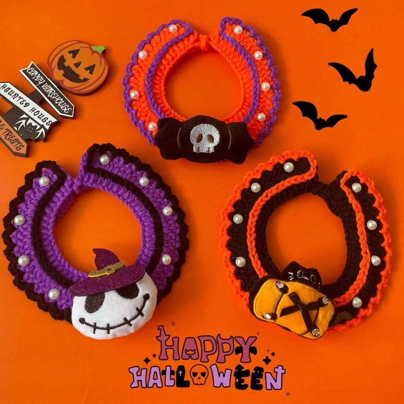 New Arrival Halloween Pet Hand-Crocheted Scarf Dog Ghost Festival Party Funny Collar Ornament