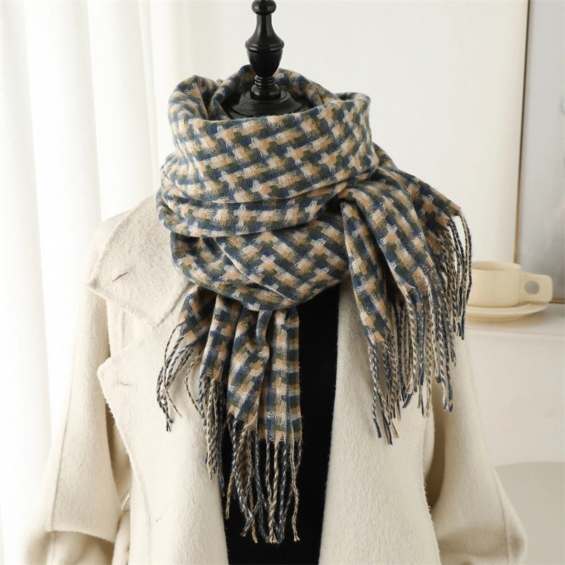 New Retro British Plaid Scarf Autumn And Winter Cashmere Scarf All-Matching Warm Shawl Student Thickened Long Section Female