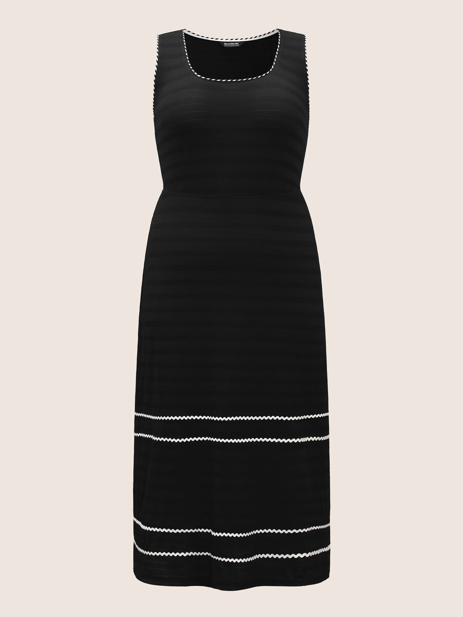 Square Neck Contrast Webbing Split Hem Dress