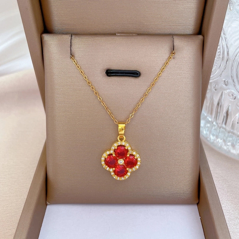 Fashion Geometric Titanium Steel Copper Plating Artificial Diamond Necklace