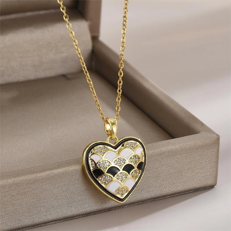 Elegant Minimalist Leaf Flower Bow Knot Titanium Steel Zircon Plating Pendant Necklace