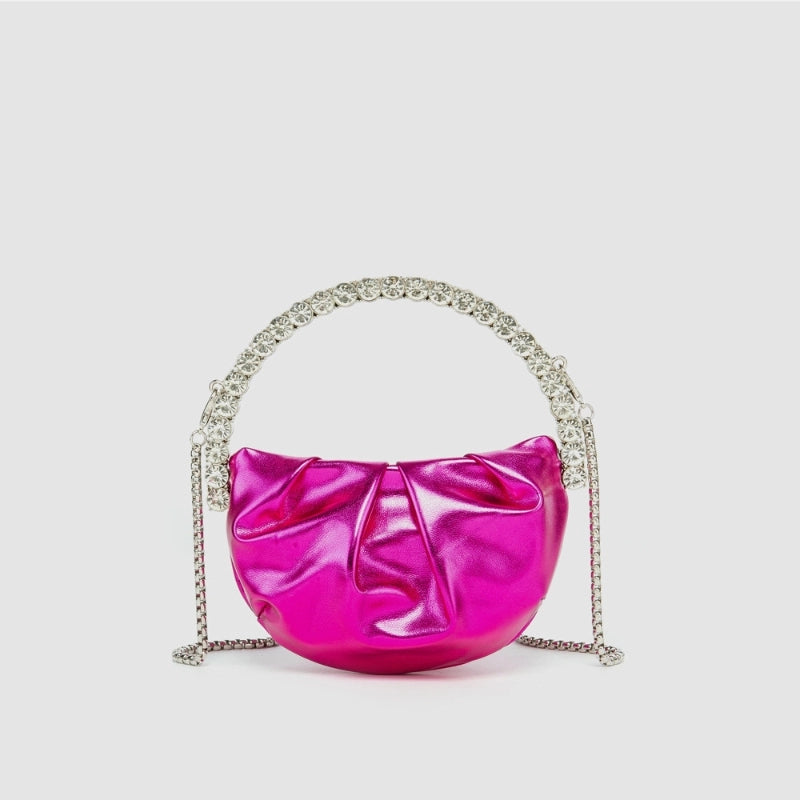 Silver Black Pink Pu Leather Solid Color Semicircle Evening Bags