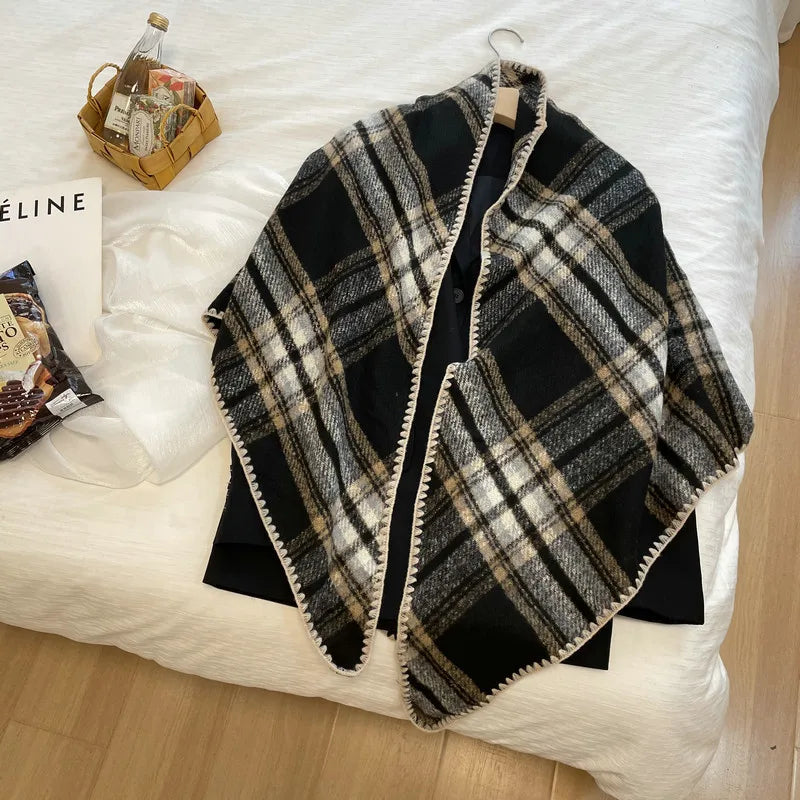 Women's Elegant Streetwear Color Block Lattice Polyester Shawl
