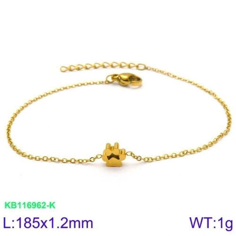 Minimalist Korean Style Animal Paw Print Titanium Steel 18K Gold Plated Plating Bracelets Earrings Necklace