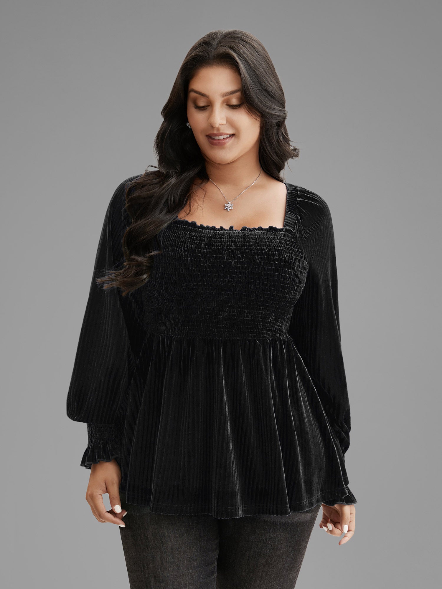 Velvet Smocked Bodice Jersey Top