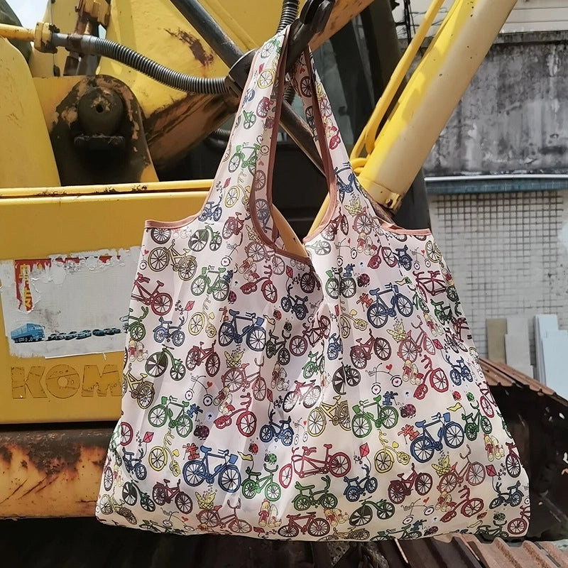 Printed Environmental Bag Large 210T Supermarket Folding Shopping Bag Thickened Tote Bag Shopping Bag
