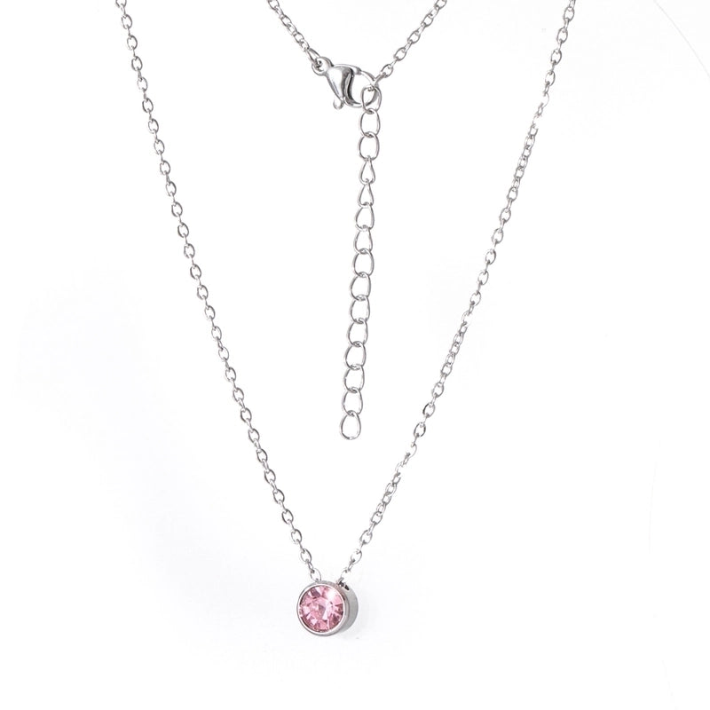 Stainless Steel 18K Gold Plated Rose Gold Plated IG Style Plating Inlay Round Birthstone Pendant Necklace