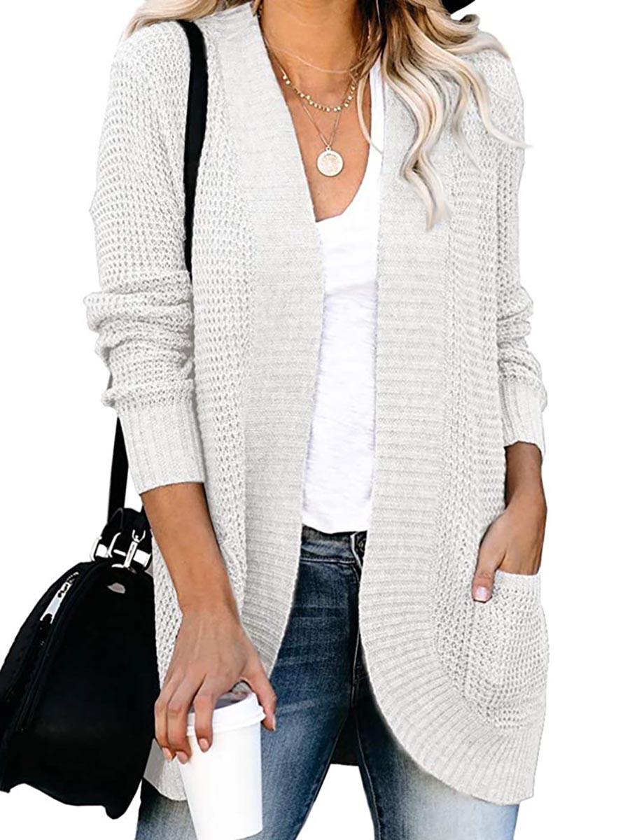 Solid Color Long Sleeve Knitted Cardigan5 colors