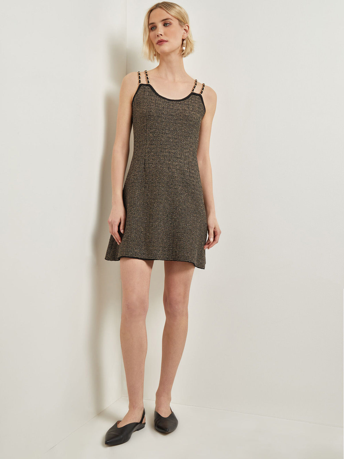 Modern Fit A-Line Curb Chain Double Strap Knit Mini Dress