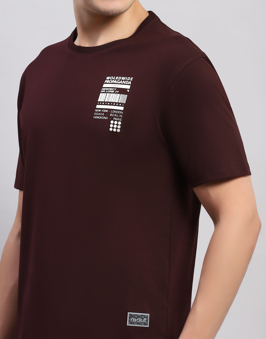 Men Maroon Printed Round Neck Half Sleeve T-Shirt