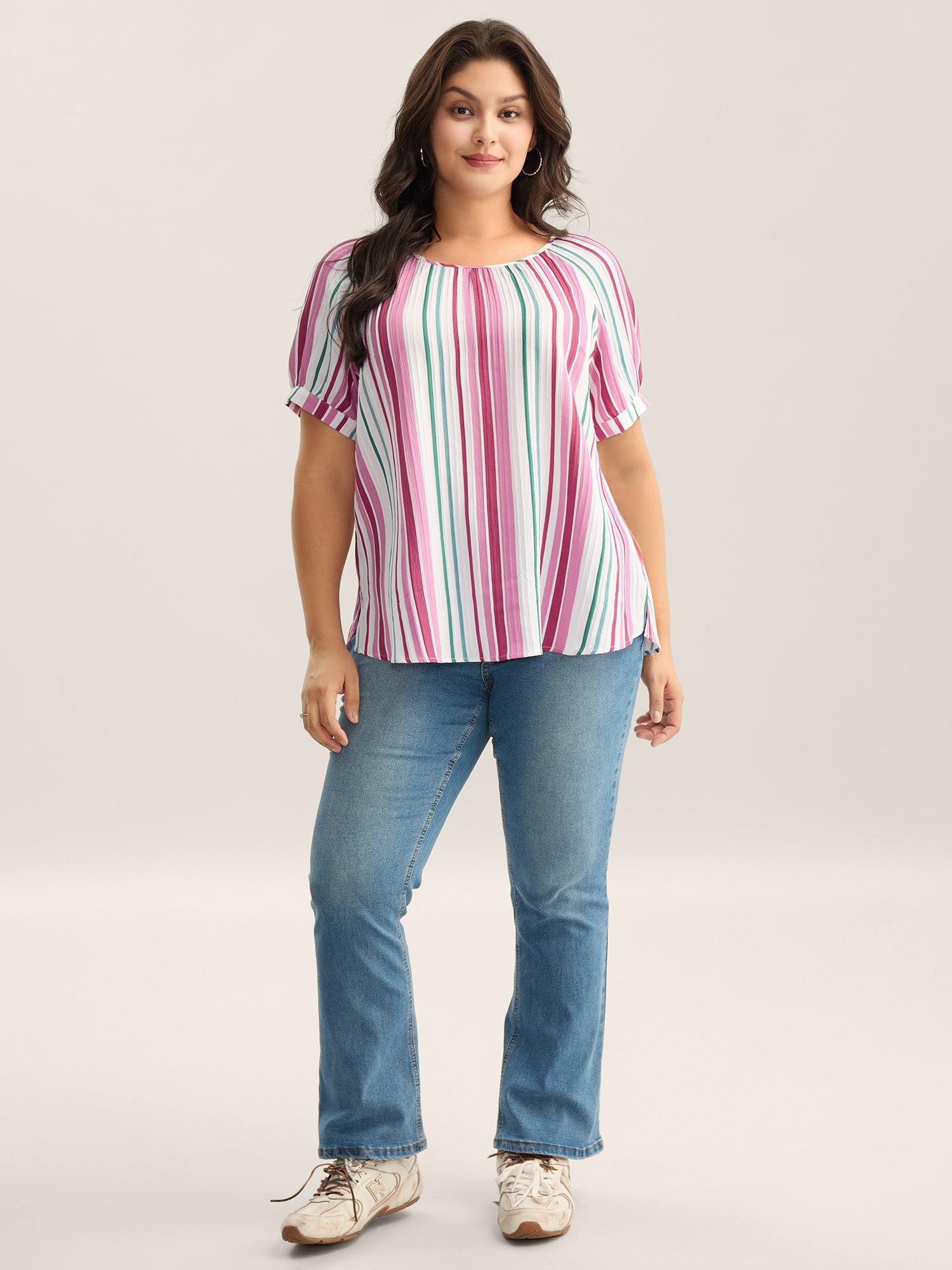 Stripe Print Round Neck Blouse