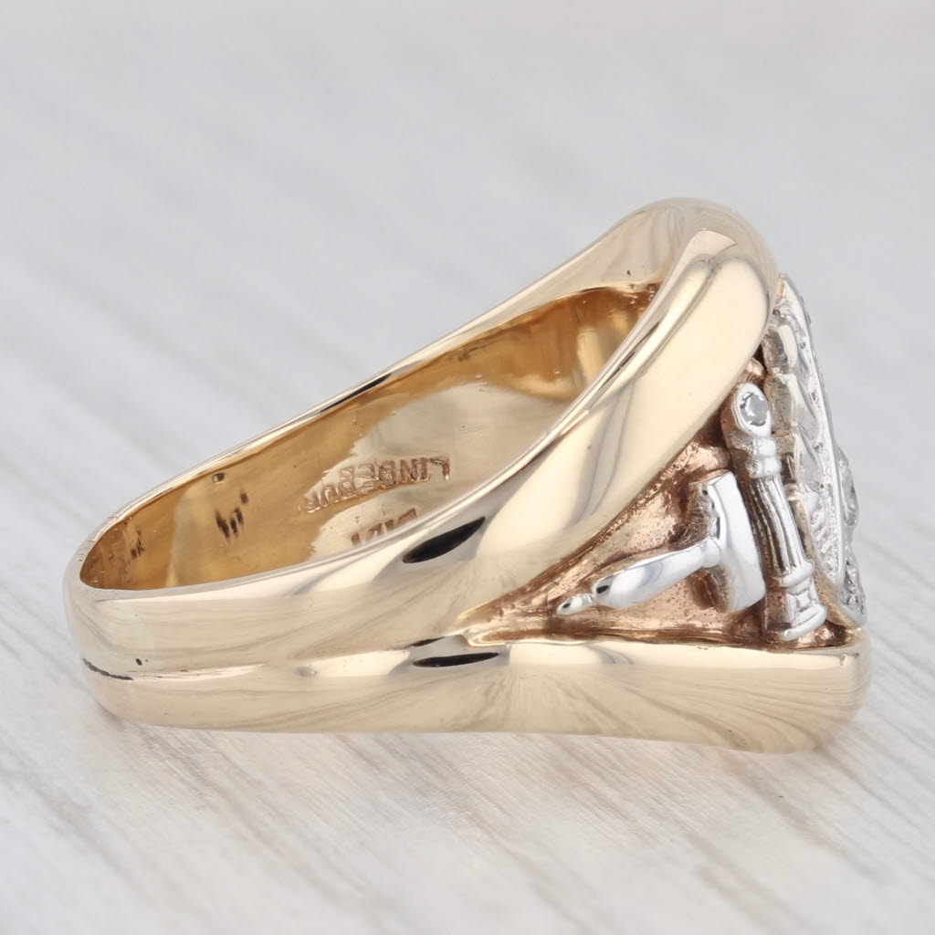 Vintage Past Master Ring 14k Gold Diamond Masonic Signet Cigar Band Size 11.5
