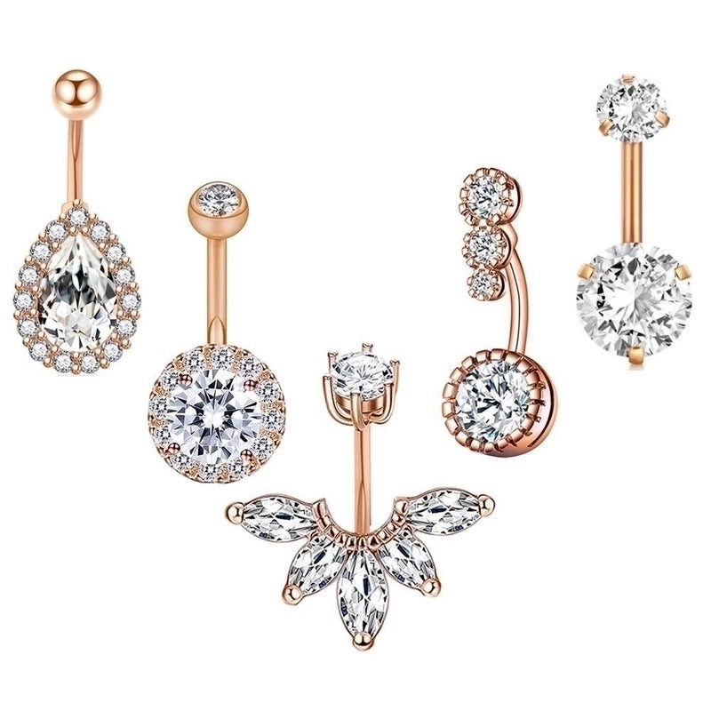 5 Pieces Fashion Water Droplets Stainless Steel Inlay Zircon Belly Ring 5 Pieces
