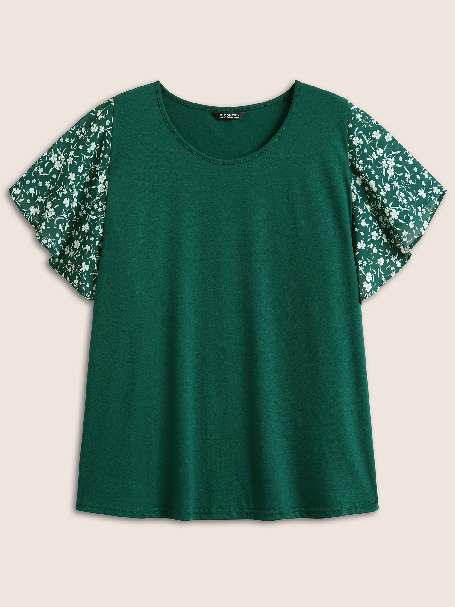 Ditsy Floral Ruffle Sleeve Round Neck T-Shirt