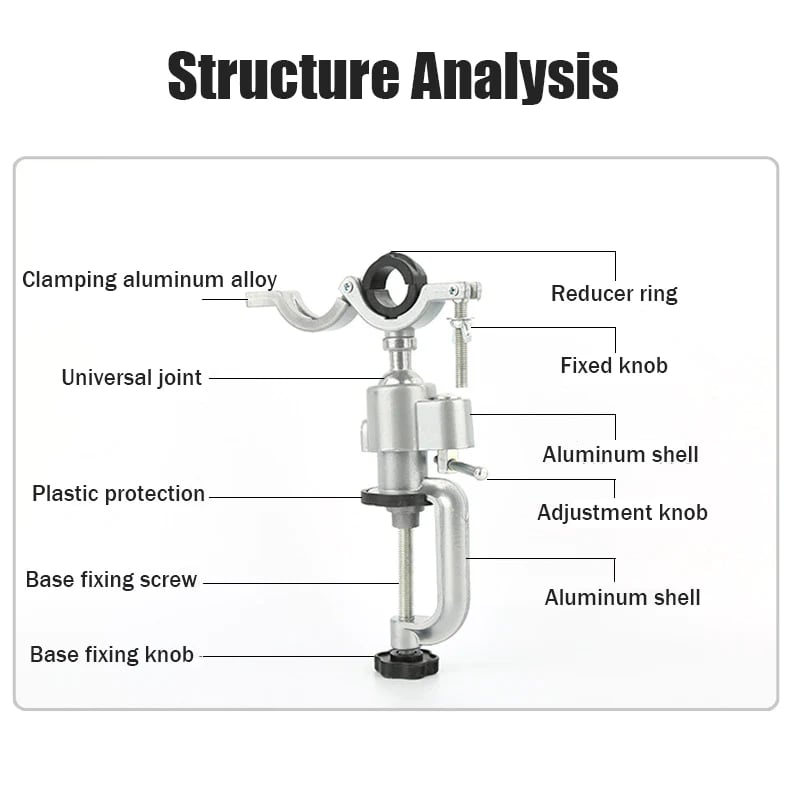 Table Bench Vises Clamp for Drill/Electric Grinder. 360° Aluminum Alloy Rotating Stand for Universal Wood Working Jewelry Making (Range 1.89 to 2.56 Inch)